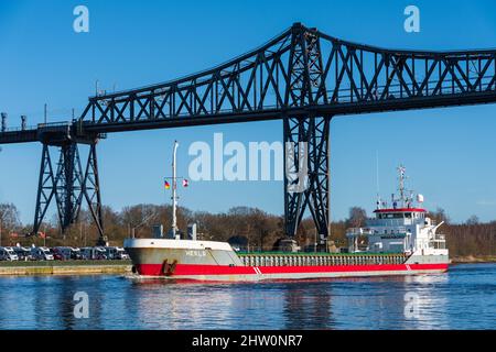 Die Stahlkonstruktion der Eisenbahn-Hochbrücke über den Nord-Ostsee-Kanalbei Rendburg Banque D'Images