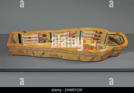Art inspiré par la boîte d'un cercueil anthropoïde, Nouveau Royaume, Ramesside ou plus tard, dynastie 20–21, ca. 1186–945 av. J.-C., d'Égypte; dit être de haute Égypte, Thèbes, Wood, Paint, L. 191cm (75 3/16 po.); w. 54 cm (21 1/4 po); d. 31 cm (12 3/16 in.), les figures à l'intérieur de ce, oeuvres classiques modernisées par Artotop avec une touche de modernité. Formes, couleur et valeur, impact visuel accrocheur sur l'art émotions par la liberté d'œuvres d'art d'une manière contemporaine. Un message intemporel qui cherche une nouvelle direction créative. Artistes qui se tournent vers le support numérique et créent le NFT Artotop
