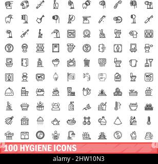 jeu de 100 icônes d'hygiène.Illustration de 100 icônes d'hygiène ensemble de vecteurs isolés sur fond blanc Illustration de Vecteur