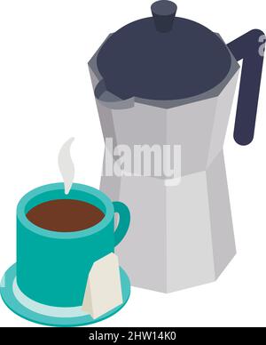 Icône de boisson traditionnelle, vecteur isométrique. Cafetière geyser, moka pot, boisson chaude. Café, culture, tradition Illustration de Vecteur
