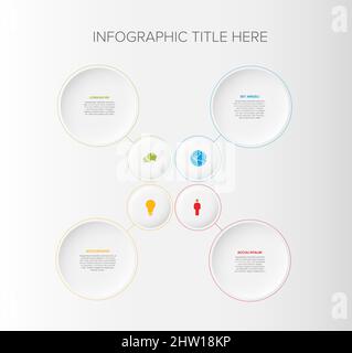 Modèle d'infographique vectoriel polyvalent avec quatre options d'éléments et des couleurs modernes sur un arrière-plan dégradé de lumière, chaque infographie avec icône Illustration de Vecteur