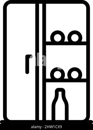 Vecteur de contour de l'icône de la cave à vin du réfrigérateur. Étagère en bois. Bar intérieur Illustration de Vecteur