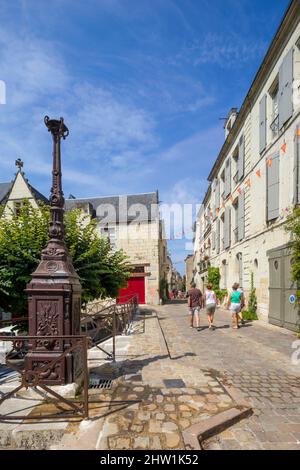 France, Indre et Loire, vallée de la Loire classée au patrimoine mondial de l'UNESCO, Chinon, rue du quartier médiéval au pied des remparts Banque D'Images