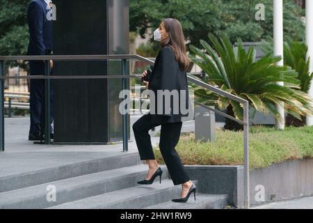 Madrid, Espagne. 03rd mars 2022. La reine Letizia d'Espagne arrive à la cérémonie de l'appel annuel de subventions pour des projets sociaux de la Fondation Mutua Madrileña qui s'est tenue à l'Auditorium Mutua Madrileña, à Madrid. Crédit : SOPA Images Limited/Alamy Live News Banque D'Images