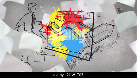 Image de graphiques colorés sur l'homme grimpant des escaliers Banque D'Images