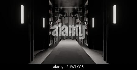 Métal ou béton Cyberpunk laboratoire d'installation robotique béton solide métallisé gris couleurs moderne fond futur concept Art Banque D'Images