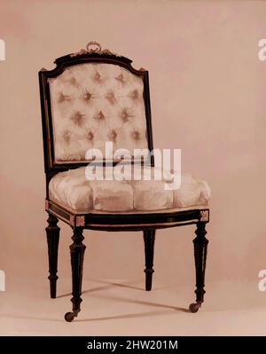 Art inspiré par un fauteuil d'extrémité, env. 1860, fabriqué à New York, New York, États-Unis, américain, Maple, pin, 37 3/4 x 20 3/4 x 17 1/2 po (95,9 x 52,7 x 44,5 cm), Furniture, Léon Marcotte (1824–1887), cette chaise latérale fait partie d'une suite de meubles de style Louis XVI que John Taylor Johnston, Classic œuvres modernisées par Artotop avec une touche de modernité. Formes, couleur et valeur, impact visuel accrocheur sur l'art émotions par la liberté d'œuvres d'art d'une manière contemporaine. Un message intemporel qui cherche une nouvelle direction créative. Artistes qui se tournent vers le support numérique et créent le NFT Artotop Banque D'Images