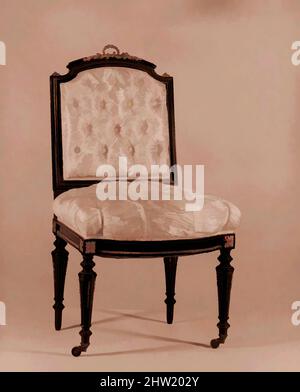 Art inspiré par un fauteuil d'extrémité, env. 1860, fabriqué à New York, New York, États-Unis, américain, Maple, pin, 37 3/4 x 20 3/4 x 17 1/2 po (95,9 x 52,7 x 44,5 cm), Furniture, Léon Marcotte (1824–1887), cette chaise latérale fait partie d'une suite de meubles de style Louis XVI que John Taylor Johnston, Classic œuvres modernisées par Artotop avec une touche de modernité. Formes, couleur et valeur, impact visuel accrocheur sur l'art émotions par la liberté d'œuvres d'art d'une manière contemporaine. Un message intemporel qui cherche une nouvelle direction créative. Artistes qui se tournent vers le support numérique et créent le NFT Artotop Banque D'Images