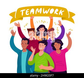 Groupe de personnes travaillant ensemble. Dessin animé de l'équipe commerciale. Illustration vectorielle de travail d'équipe Illustration de Vecteur