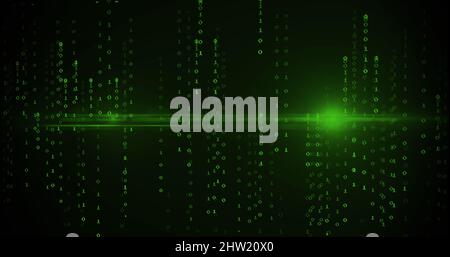 Image du traitement des données de codage binaire vert sur fond noir Banque D'Images
