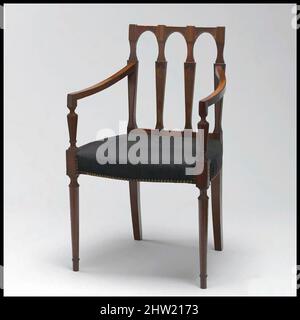 Art inspiré par Armchair, 1801, fabriqué à Salem, Massachusetts, États-Unis, Américain, acajou, bouleau, pin blanc, 32 1/2 x 21 x 18 po. (82,6 x 53,3 x 45,7 cm), mobilier, attribué à Samuel McIntyre (1757–1811), ce fauteuil à dossier carré est l'un des douze chaises fabriquées pour, œuvres classiques modernisées par Artotop avec une touche de modernité. Formes, couleur et valeur, impact visuel accrocheur sur l'art émotions par la liberté d'œuvres d'art d'une manière contemporaine. Un message intemporel qui cherche une nouvelle direction créative. Artistes qui se tournent vers le support numérique et créent le NFT Artotop Banque D'Images