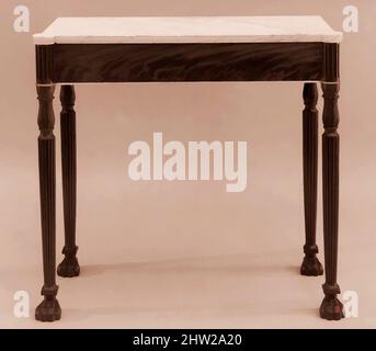 Art inspiré par Pier Table, 1810–20, fabriqué à New York, New York, États-Unis, américain, acajou, marbre, laiton doré avec pin blanc, 34 x 36 x 15 1/2 po. (86,4 x 91,4 x 39,4 cm), mobilier, par tradition, cette paire de tables (,.3) a été faite pour la maison du capitaine de mer prospère, oeuvres classiques modernisées par Artotop avec un peu de modernité. Formes, couleur et valeur, impact visuel accrocheur sur l'art émotions par la liberté d'œuvres d'art d'une manière contemporaine. Un message intemporel qui cherche une nouvelle direction créative. Artistes qui se tournent vers le support numérique et créent le NFT Artotop Banque D'Images