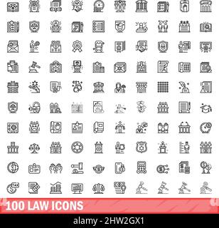 100 icônes de loi définies.Illustration de 100 icônes de loi ensemble de vecteurs isolé sur fond blanc Illustration de Vecteur