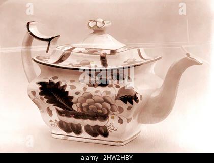 Art inspiré par Teapot, env. 1825, fabriqué en Staffordshire, Angleterre, Grande-Bretagne, faïence, néerlandais gaudy, 6 1/2 x 11 1/8 po. (16,5 x 28,3 cm), céramique, œuvres classiques modernisées par Artotop avec une touche de modernité. Formes, couleur et valeur, impact visuel accrocheur sur l'art émotions par la liberté d'œuvres d'art d'une manière contemporaine. Un message intemporel qui cherche une nouvelle direction créative. Artistes qui se tournent vers le support numérique et créent le NFT Artotop Banque D'Images