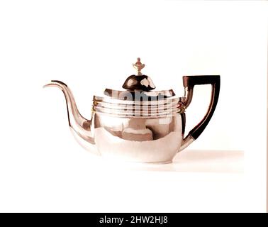 Art inspiré par Teapot, env. 1810, fabriqué à New York, New York, États-Unis, américain, argent, 6 13/16 x 11 15/16 x 5 1/8 po (17,3 x 30,3 x 13 cm) ; 18 oz. 18 l/h (587,6 g), Silver, Joel Sayre (1778–1818) ou, John Sayre (1771–1852, œuvres classiques modernisées par Artotop avec une touche de modernité. Formes, couleur et valeur, impact visuel accrocheur sur l'art émotions par la liberté d'œuvres d'art d'une manière contemporaine. Un message intemporel qui cherche une nouvelle direction créative. Artistes qui se tournent vers le support numérique et créent le NFT Artotop Banque D'Images