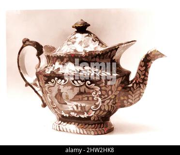 Art inspiré par Teapot, env. 1825 environ 1835, fabriqué à Staffordshire, Angleterre, Grande-Bretagne (marché américain), faïence, Impression par transfert, H. 7 1/2 po. (19,1 cm), céramique, oeuvres classiques modernisées par Artotop avec une touche de modernité. Formes, couleur et valeur, impact visuel accrocheur sur l'art émotions par la liberté d'œuvres d'art d'une manière contemporaine. Un message intemporel qui cherche une nouvelle direction créative. Artistes qui se tournent vers le support numérique et créent le NFT Artotop Banque D'Images