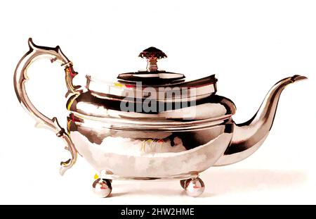 Art inspiré par Teapot, env. 1810, fabriqué à New York, New York, États-Unis, américain, argent, 6 5/8 x 12 15/16 x 5 3/8 po (16,8 x 32,9 x 13,7 cm) ; 20 oz. 19 l/h (651,7 g), argent, Garret Forbes (1785–1851, oeuvres classiques modernisées par Artotop avec une touche de modernité. Formes, couleur et valeur, impact visuel accrocheur sur l'art émotions par la liberté d'œuvres d'art d'une manière contemporaine. Un message intemporel qui cherche une nouvelle direction créative. Artistes qui se tournent vers le support numérique et créent le NFT Artotop Banque D'Images