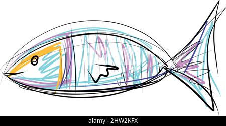 Joli poisson coloré dessiné à la main dans un style esquisse. Illustration vectorielle Illustration de Vecteur