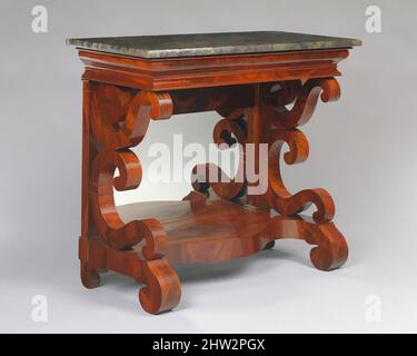 Art inspiré par Pier Table, 1829–35, américain, placage acajou, acajou, pin, frêne, marbre noir et verre argenté, 37 x 43 x 20 1/8 po. (94 x 109,2 x 51,1 cm), Furniture, Joseph Meeks & Sons (américain, New York, 1829–35), début 1830s, mobilier de style grécien plus simple avec de riches œuvres classiques modernisées par Artotop avec une touche de modernité. Formes, couleur et valeur, impact visuel accrocheur sur l'art émotions par la liberté d'œuvres d'art d'une manière contemporaine. Un message intemporel qui cherche une nouvelle direction créative. Artistes qui se tournent vers le support numérique et créent le NFT Artotop Banque D'Images