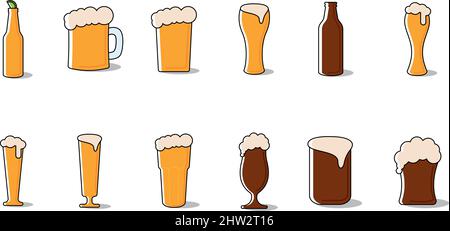 Ensemble de verres à bière et mugs icônes illustration vectorielle Illustration de Vecteur