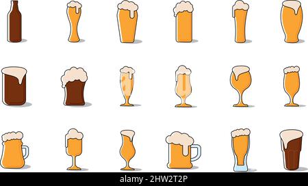 Ensemble de verres à bière et mugs icônes illustration vectorielle Illustration de Vecteur