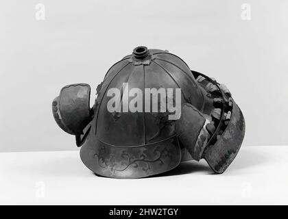 Art inspiré par Helmet (Kabuto), 17th siècle, japonais, fer, cuir, laque, 7 po. (17,8 cm) x 14 1/4 po (36,2 cm)., casques, oeuvres classiques modernisées par Artotop avec une touche de modernité. Formes, couleur et valeur, impact visuel accrocheur sur l'art émotions par la liberté d'œuvres d'art d'une manière contemporaine. Un message intemporel qui cherche une nouvelle direction créative. Artistes qui se tournent vers le support numérique et créent le NFT Artotop Banque D'Images