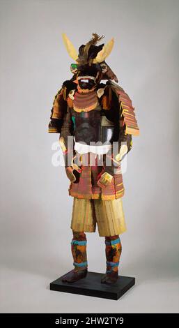 Art inspiré par l'armure (Gusoku), 16th et 18th siècles, japonais, fer, laque, soie, Cuivre doré, H. 67 1/2 po. (171,5 cm), Armure pour l'homme, cet exemple vient de l'armurerie de Date Yoshimura (1703–1746), daimyo (seigneur) de Sendai. Le bol de casque, signé Saotome Iyetada?, date de, les œuvres classiques modernisées par Artotop avec une touche de modernité. Formes, couleur et valeur, impact visuel accrocheur sur l'art émotions par la liberté d'œuvres d'art d'une manière contemporaine. Un message intemporel qui cherche une nouvelle direction créative. Artistes qui se tournent vers le support numérique et créent le NFT Artotop Banque D'Images