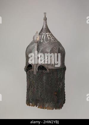 Art inspiré par Helmet avec Aventail, fin 15th–16th siècle, turc, dans le style de l'armure Turkman, acier, fer, argent, alliage de cuivre, H. y compris le courrier 22 po. (55,9 cm) ; H. à l'exclusion du courrier 13 5/8 po. (34,6 cm) ; diamètre 10 po (25,4 cm) ; poids avec courrier 7 lb 6,2 oz (3350,9 g); WT, œuvres classiques modernisées par Artotop avec une touche de modernité. Formes, couleur et valeur, impact visuel accrocheur sur l'art émotions par la liberté d'œuvres d'art d'une manière contemporaine. Un message intemporel qui cherche une nouvelle direction créative. Artistes qui se tournent vers le support numérique et créent le NFT Artotop Banque D'Images