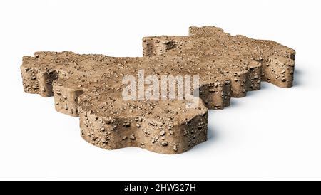 3D illustration de la carte du pays de Galles faite de sable sur fond blanc Banque D'Images