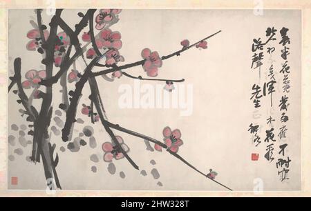 Art inspiré par 近代 陳衡恪 梅花 冊頁, Plum, début du 20th siècle, Chine, Album Leaf; encre et couleur sur papier, 11 x 17 1/4 cm (27,9 x 43,8 cm), peintures, Chen Hengke (chinois, 1876–1923), l'interaction forte de la couleur et de l'encre, l'attrait décoratif et la calligraphie met à jour la tradition de la fleur, œuvres classiques modernisées par Artotop avec un peu de modernité. Formes, couleur et valeur, impact visuel accrocheur sur l'art émotions par la liberté d'œuvres d'art d'une manière contemporaine. Un message intemporel qui cherche une nouvelle direction créative. Artistes qui se tournent vers le support numérique et créent le NFT Artotop Banque D'Images