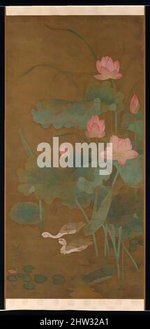 Art inspiré par 元 佚名 蓮花圖 軸, Lotus et oiseaux d'eau, dynastie Yuan (1271–1368), env. 1300, Chine, paire de rouleaux suspendus; encre et couleur sur soie, image (chacune): 55 3/4 x 26 3/4 po. (141,6 x 67,9 cm), peintures, artiste non identifié, actif ca. 1300, importé de l'Inde, le lotus — de plus en plus, les œuvres classiques modernisées par Artotop avec un peu de modernité. Formes, couleur et valeur, impact visuel accrocheur sur l'art émotions par la liberté d'œuvres d'art d'une manière contemporaine. Un message intemporel qui cherche une nouvelle direction créative. Artistes qui se tournent vers le support numérique et créent le NFT Artotop Banque D'Images