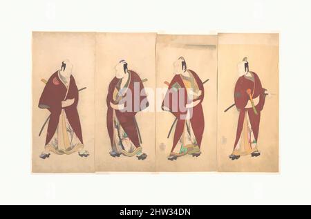 L'art inspiré par quatre des cinq acteurs qui ont joué la Shosa 'Gonen Otoko', période Edo (1615–1868), 1768, Japon, gravures polychromes sur bois; Encre et couleur sur papier, quatre d'un jeu de cinq hosobans 12 1/2 x 22 pouces (31,8 x 55,9 cm), tirages, conçu par Katsukawa Shunshō (japonais, 1726, œuvres classiques modernisées par Artotop avec une touche de modernité. Formes, couleur et valeur, impact visuel accrocheur sur l'art émotions par la liberté d'œuvres d'art d'une manière contemporaine. Un message intemporel qui cherche une nouvelle direction créative. Artistes qui se tournent vers le support numérique et créent le NFT Artotop Banque D'Images