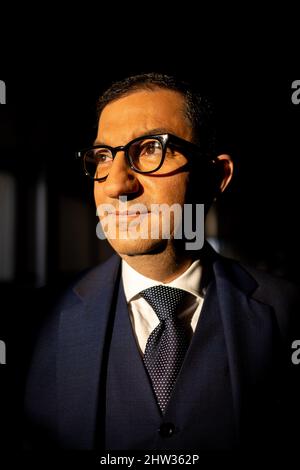 Jean Messiha participant à la campagne présidentielle d'Eric Zemmour, réunion de soutien pour la Reconquete. Jean Messiha est un économiste, homme politique et ancien haut fonctionnaire français d'origine égyptienne. Saint-Brieuc, Bretagne, France. Banque D'Images