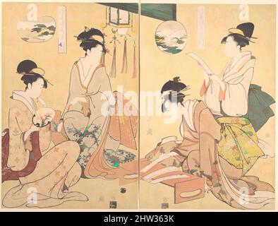 Art inspiré par huit scènes parodiées de la Tale de Genji : Chapitre 41, « le magicien (Maboroshi) », et Chapitre 19, « A rack of Cloud (Usugumo) », période Edo (1615–1868), Japon, diptyque de gravures polychromes sur bois ; encre et couleur sur papier, H. 14 3/8 in. (36,5 cm) ; avec 9 1/2 po (24,1 cm, œuvres classiques modernisées par Artotop avec une touche de modernité. Formes, couleur et valeur, impact visuel accrocheur sur l'art émotions par la liberté d'œuvres d'art d'une manière contemporaine. Un message intemporel qui cherche une nouvelle direction créative. Artistes qui se tournent vers le support numérique et créent le NFT Artotop Banque D'Images