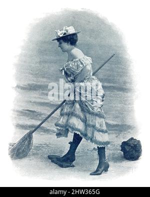 Les naiads parisiens. Portrait d'une femme sur le rivage avec un filet à main. Image du magazine de théâtre franco-allemand illustré « Das Album », 1898. Banque D'Images