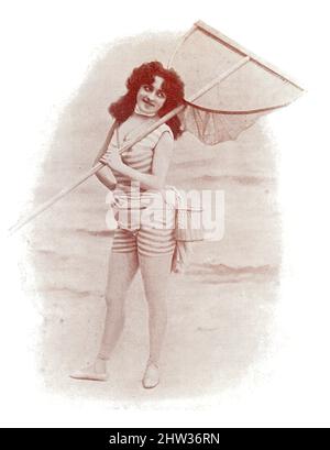 Les naiads parisiens. Portrait d'une femme sur le rivage avec un filet à main. Image du magazine de théâtre franco-allemand illustré « Das Album », 1898. Banque D'Images