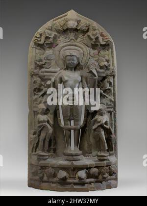 Art inspiré par Vishnu accompagné de Lakshmi et Sarasvati, période de Pala, 12th siècle, Bangladesh, phyllite noire, H. 47 po (119,4 cm) ; avec 25 po (63,5 cm) ; D. 9 po (22,9 cm), Sculpture, Vishnu se dresse en parfaite symétrie (samapada), le protecteur de l'ordre cosmique. Dans un iconographique, les œuvres classiques modernisées par Artotop avec une touche de modernité. Formes, couleur et valeur, impact visuel accrocheur sur l'art émotions par la liberté d'œuvres d'art d'une manière contemporaine. Un message intemporel qui cherche une nouvelle direction créative. Artistes qui se tournent vers le support numérique et créent le NFT Artotop Banque D'Images