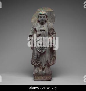 Art inspiré par la debout Bodisattva Maitreya (Bouddha du futur), ca. 3rd siècle, Pakistan (ancienne région de Gandhara), Schist, H. 31 3/4 in. (80,7 cm) ; avec 11 1/2 po (29,2 cm) ; D. 6 po (15,2 cm), Sculpture, Maitreya est le Bouddha du prochain âge, tout comme Shakyamuni est le Bouddha, les œuvres classiques modernisées par Artotop avec un peu de modernité. Formes, couleur et valeur, impact visuel accrocheur sur l'art émotions par la liberté d'œuvres d'art d'une manière contemporaine. Un message intemporel qui cherche une nouvelle direction créative. Artistes qui se tournent vers le support numérique et créent le NFT Artotop Banque D'Images