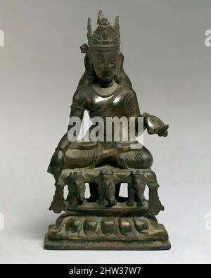 Art inspiré par Akshobhya, le Bouddha transcendant de l'est, 9th siècle, Pakistan (province de la frontière du Nord-Ouest, Swat Valley), Bronze avec revêtements en argent et en cuivre, H. 9 1/2 (24,1 cm); W. 5 po. (12,7 cm) ; D. 2 3/16 po (5,6 cm), Sculpture, Akshobhya est l'une des cinq œuvres classiques transcendantes modernisées par Artotop avec une touche de modernité. Formes, couleur et valeur, impact visuel accrocheur sur l'art émotions par la liberté d'œuvres d'art d'une manière contemporaine. Un message intemporel qui cherche une nouvelle direction créative. Artistes qui se tournent vers le support numérique et créent le NFT Artotop Banque D'Images