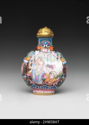 Art inspiré de la bouteille de tabac à priser avec la femme et l'enfant européens, dynastie Qing (1644–1911), marque et période Qianlong (1736–95), 18th siècle, Chine, émail peint sur cuivre, H. 2 1/8 po (5,4 cm); W. 1 1/2 po. (3,8 cm) ; D. 3/4 po (1,9 cm);, des bouteilles de tabac à priser, des missionnaires jésuites ont apporté du tabac à priser, des œuvres classiques modernisées par Artotop avec une touche de modernité. Formes, couleur et valeur, impact visuel accrocheur sur l'art émotions par la liberté d'œuvres d'art d'une manière contemporaine. Un message intemporel qui cherche une nouvelle direction créative. Artistes qui se tournent vers le support numérique et créent le NFT Artotop Banque D'Images