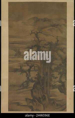 Art inspiré par 元 唐棣 摩詰詩意圖 軸, Paysage après un poème de Wang Wei, dynastie Yuan (1271–1368), daté de 1323, Chine, rouleau suspendu; Encre et couleur sur soie, image : 50 3/4 x 27 1/16 po. (128,9 x 68,7 cm), peintures, Tang Di (chinois, env. 1287–1355), Tang Di est l'une des premières œuvres classiques modernisées par Artotop avec une touche de modernité. Formes, couleur et valeur, impact visuel accrocheur sur l'art émotions par la liberté d'œuvres d'art d'une manière contemporaine. Un message intemporel qui cherche une nouvelle direction créative. Artistes qui se tournent vers le support numérique et créent le NFT Artotop Banque D'Images