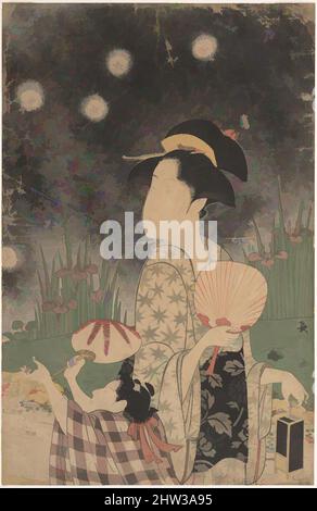 Art inspiré par la femme et l'enfant qui attrape des pompiers, période Edo (1615–1868), env. 1793, Japon, impression polychrome sur bois; encre et couleur sur papier, 14 13/16 x 9 5/8in. (37,6 x 24,4cm), Prints, Eishōsai Chōki (japonais, actif fin 18th–début 19th siècle), l'artiste Chōki dépeint a, œuvres classiques modernisées par Artotop avec une touche de modernité. Formes, couleur et valeur, impact visuel accrocheur sur l'art émotions par la liberté d'œuvres d'art d'une manière contemporaine. Un message intemporel qui cherche une nouvelle direction créative. Artistes qui se tournent vers le support numérique et créent le NFT Artotop Banque D'Images