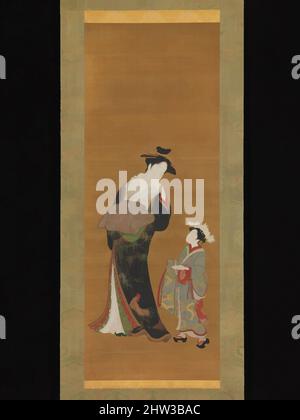 Art inspiré par courtesan et son accompagnateur, période Edo (1615–1868), 18th siècle, Japon, défilement suspendu; encre et couleur sur soie, 40 3/4 x 12 1/2 po. (103,5 x 31,8 cm), peintures, Katsukawa Shunshō (japonais, 1726–1792, oeuvres classiques modernisées par Artotop avec une touche de modernité. Formes, couleur et valeur, impact visuel accrocheur sur l'art émotions par la liberté d'œuvres d'art d'une manière contemporaine. Un message intemporel qui cherche une nouvelle direction créative. Artistes qui se tournent vers le support numérique et créent le NFT Artotop Banque D'Images
