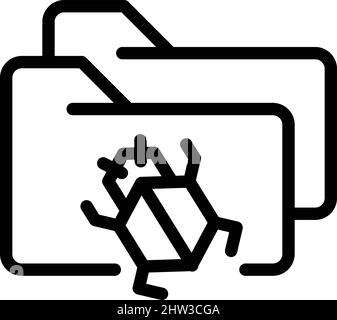 Vecteur de contour d'icône de bogue de dossier. Confidentialité en matière de sécurité. Protection de connexion Illustration de Vecteur