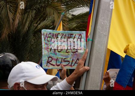 Caracas, Venezuela, 03th mars 2022. Un groupe de manifestants convoqués par l'opposition au gouvernement de Nicolás Maduro s'est concentré dans un rp Banque D'Images