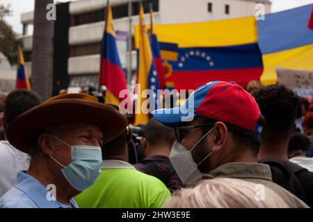 Caracas, Venezuela, 03th mars 2022. Un groupe de manifestants convoqués par l'opposition au gouvernement de Nicolás Maduro s'est concentré dans un rp Banque D'Images