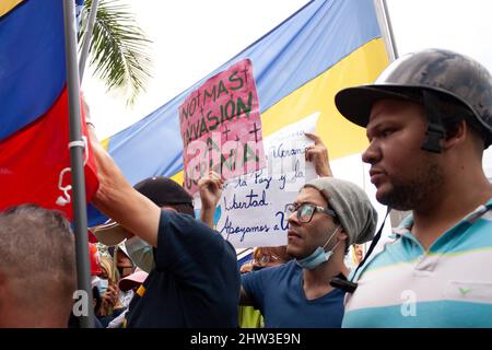 Caracas, Venezuela, 03th mars 2022. Un groupe de manifestants convoqués par l'opposition au gouvernement de Nicolás Maduro s'est concentré dans un rp Banque D'Images