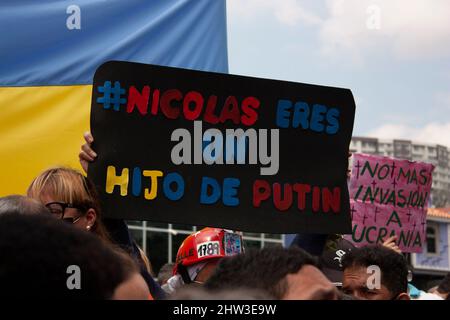 Caracas, Venezuela, 03th mars 2022. Un groupe de manifestants convoqués par l'opposition au gouvernement de Nicolás Maduro s'est concentré dans un rp Banque D'Images