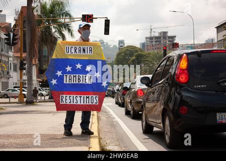 Caracas, Venezuela, 03th mars 2022. Un groupe de manifestants convoqués par l'opposition au gouvernement de Nicolás Maduro s'est concentré dans un rp Banque D'Images