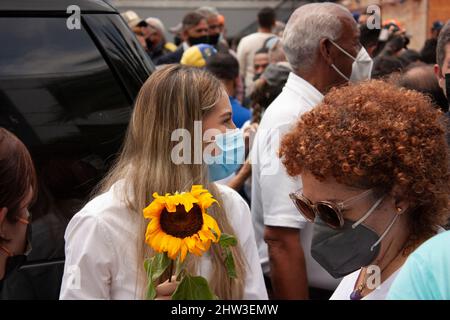 Caracas, Venezuela, 03th mars 2022. Un groupe de manifestants convoqués par l'opposition au gouvernement de Nicolás Maduro s'est concentré dans un rp Banque D'Images